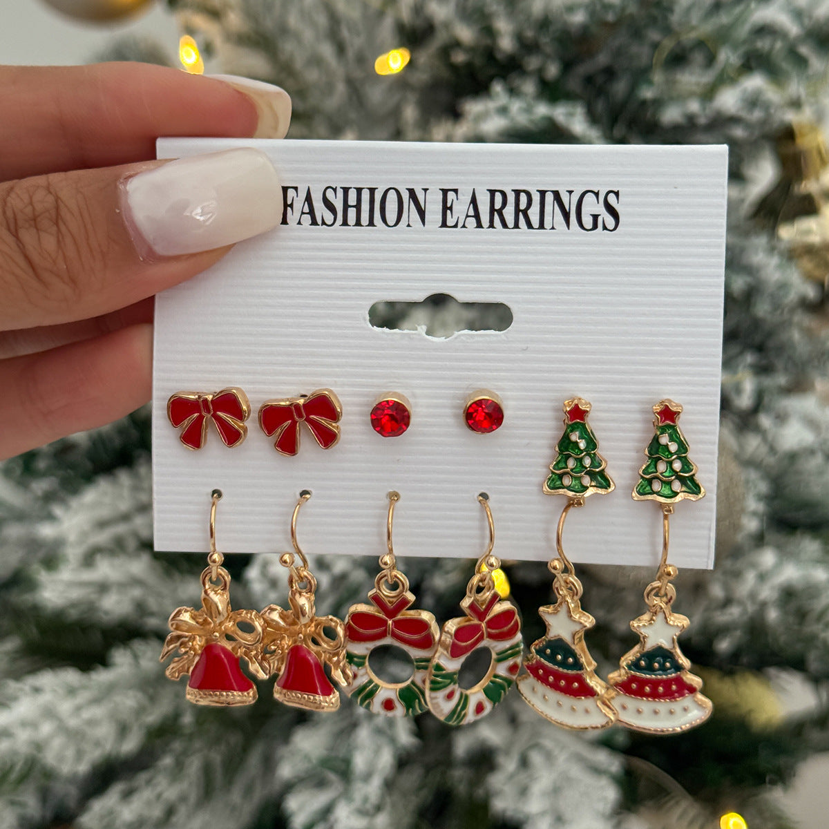 Sweet Drip Oil Snowflake Bow Alloy Plated Earrings for Women