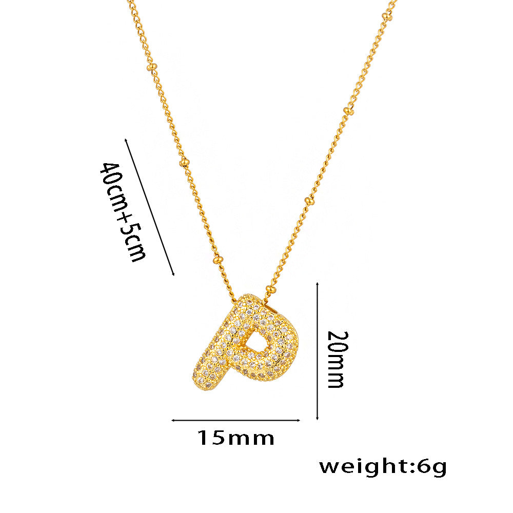 Fashion Unisex 18K Gold Plated Titanium Steel Alphabet Pendant Necklace with Micro-Set Zircon