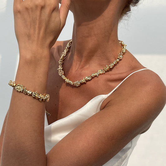 Exaggerated Geometric Zinc Alloy Plated Choker Necklace Set for Women