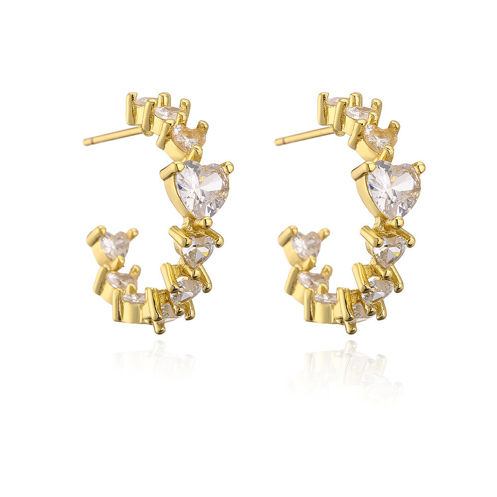 Orecchini da donna geometrici minimalisti in rame con placcatura in oro 18 carati e perni in zirconia arcobaleno