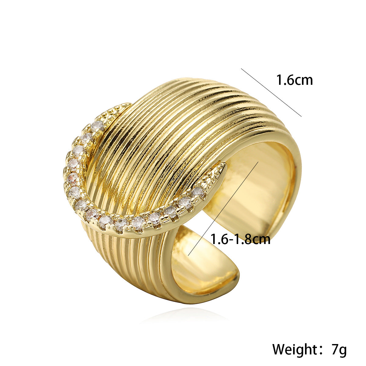 Vintage Geometric Wide Band Ring for Women in Copper with 18K Gold Plating and Zircon Inlay
