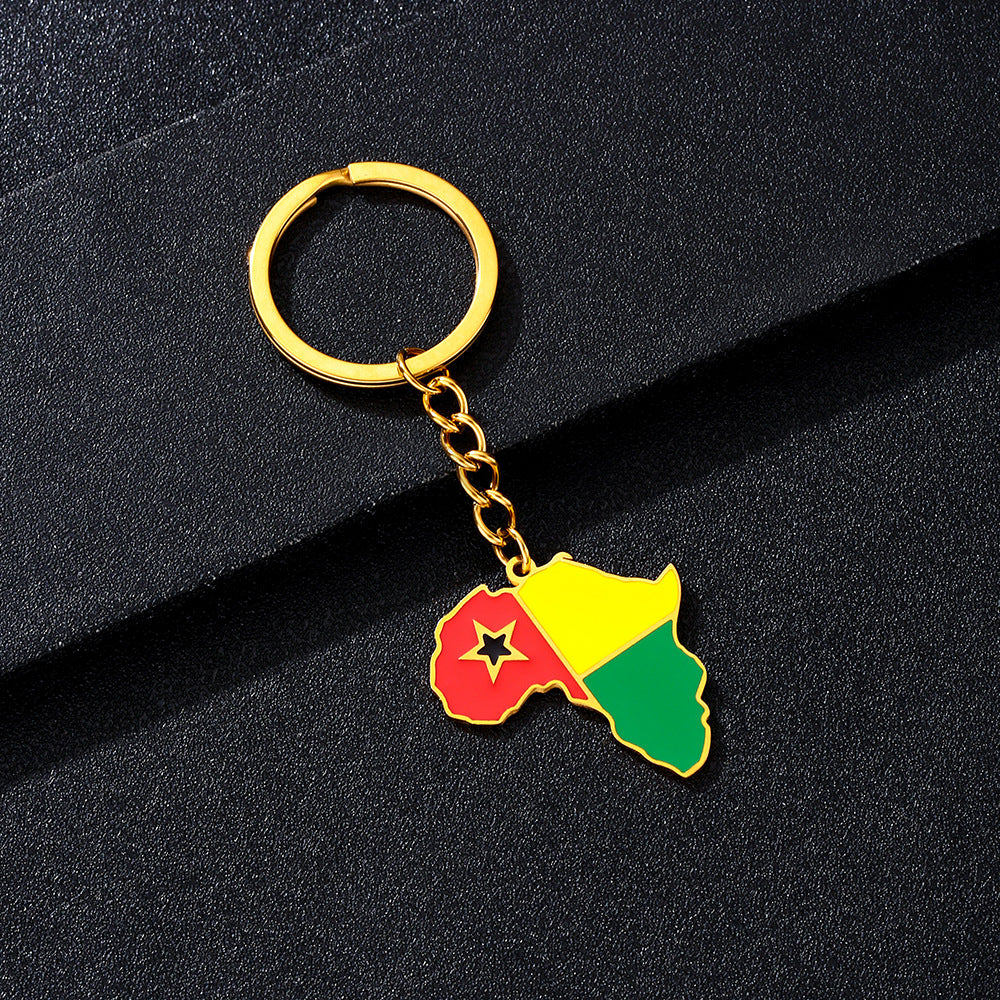 Llavero minimalista de acero inoxidable con forma del continente africano, esmaltado, para regalos y recuerdos