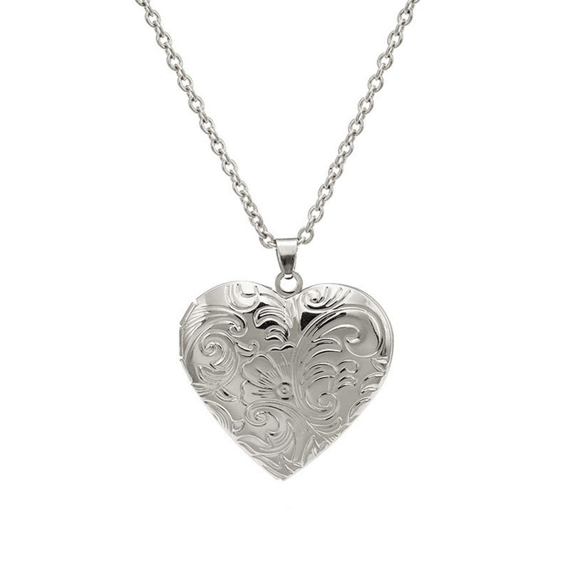 Natural Style Heart-Shaped Stainless Steel Necklace with Openable Photo Frame Pendant and Polished Finish for Women