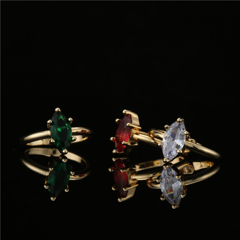 Sweet 18K Gold Plated Geometric Brass Ring with Micro-Inlaid Cubic Zirconia