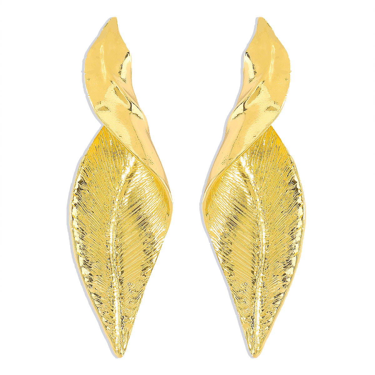Aretes Geométricos Asimétricos de Hoja Retorcida para Mujer Aleación con Acabado Chapado Estilo Minimalista Atrevido