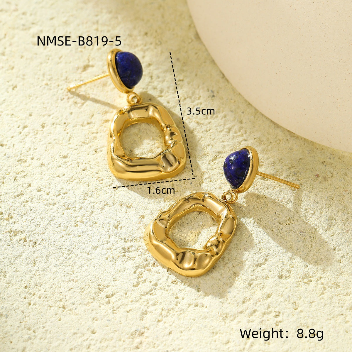 Vintage French-Style Geometric Pleated Pendant Earrings in Titanium Steel with Natural Stone Inlay and Plated Finish