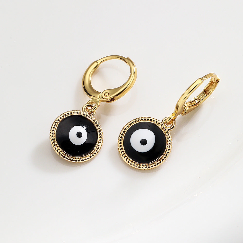 Minimalist Evil Eye Earrings for Women in Copper with Gold Plating Geometric Design Fashion Everyday Jewelry