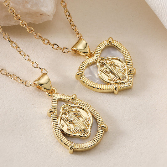 Vintage Minimalist Geometric Brass Gold Plated Shell Pendant Necklace for Women