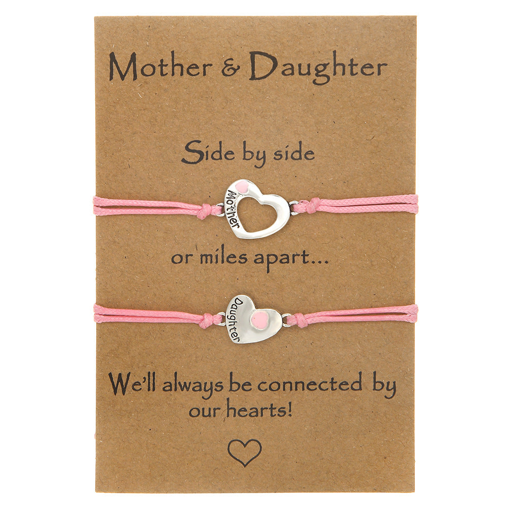 Minimalist Hollow Heart-Shaped Alloy Bracelet with Enamel Finish for Mother and Daughter Matching