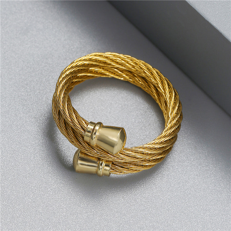 Minimalist Geometric Open Band Ring in Titanium Steel with Plated Finish for Unisex Wear