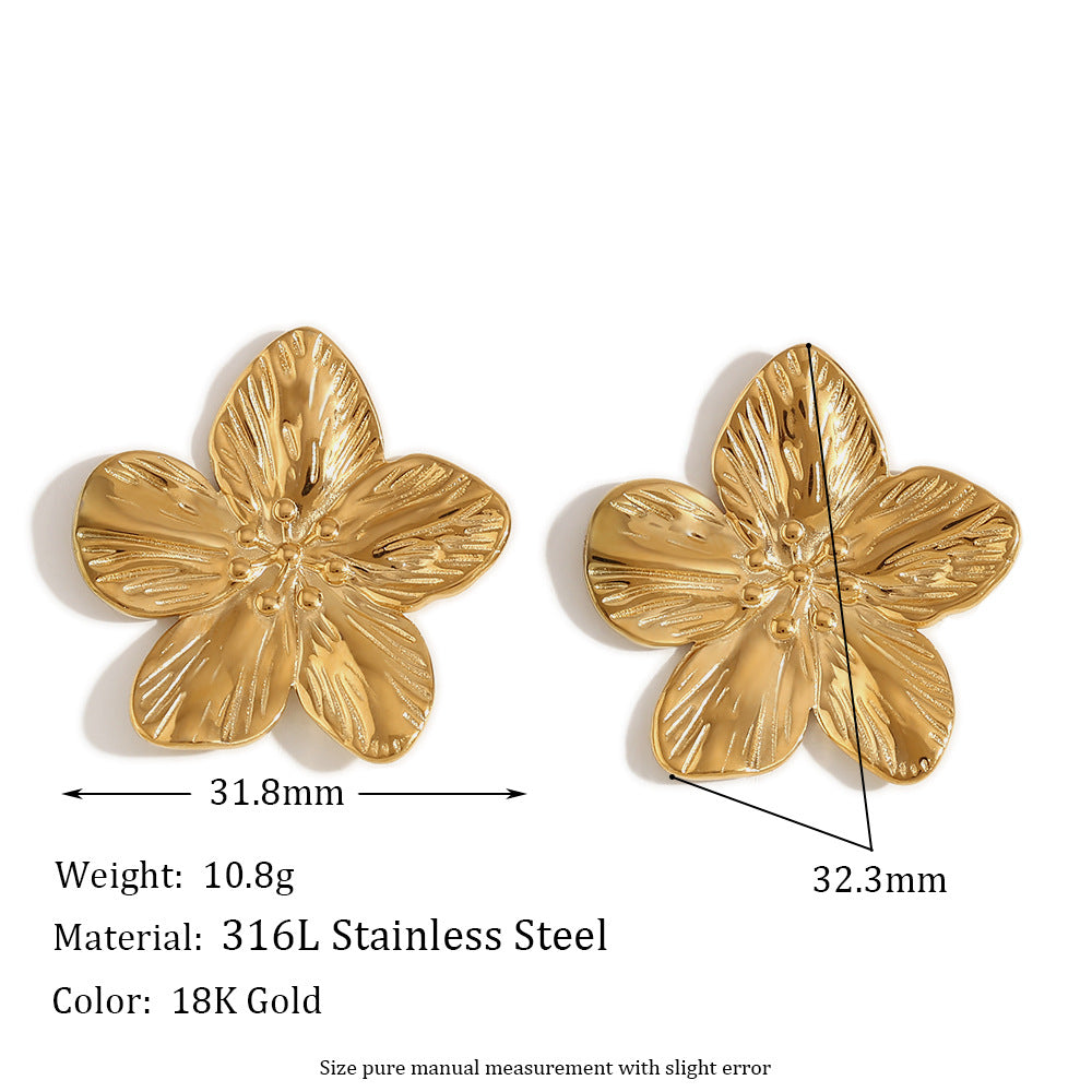 Minimalist Luxe Petal-Shaped Stainless Steel Earrings with 18K Gold Plating for Women