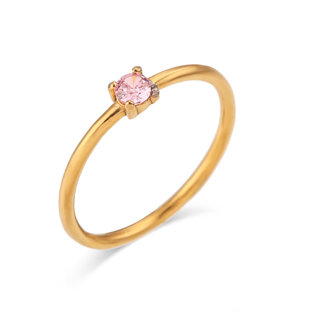 Minimalist Geometric Stainless Steel Plated 18K Gold Birthday Ring for Women