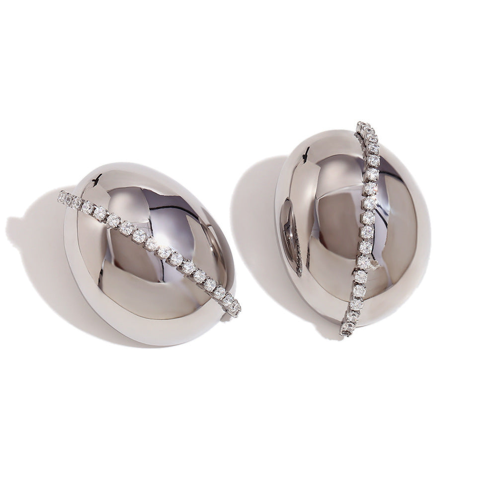 Orecchini geometrici in acciaio inossidabile ispirati al vintage con placcatura in oro 18 carati e accenti in zirconia ovale
