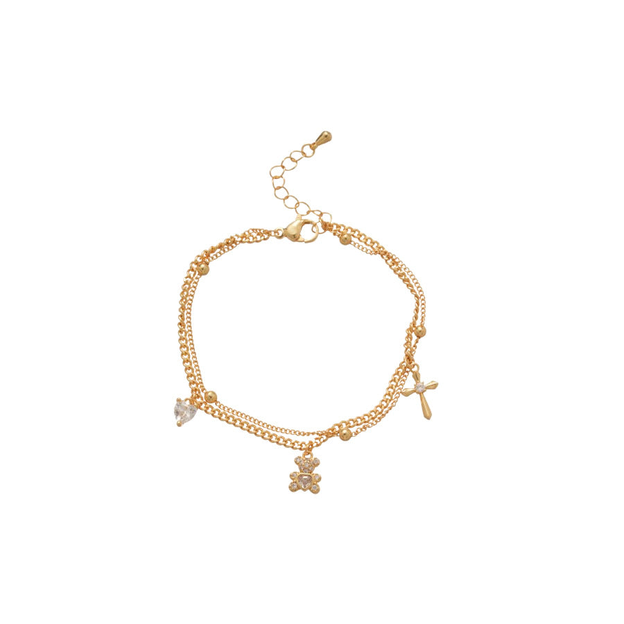 Light Luxury 18K Gold Plated Cubic Zirconia Cat Bear Animal Bracelet for Women