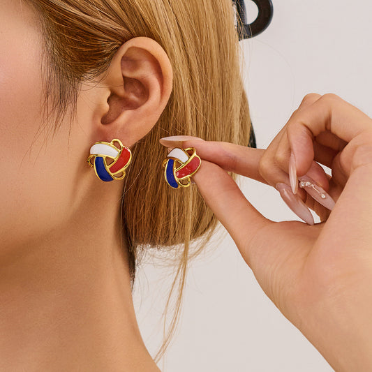 Orecchini da donna in acciaio inossidabile placcato con olio a goccia, con smalto floreale, geometrici a triangolo, stile minimalista vintage