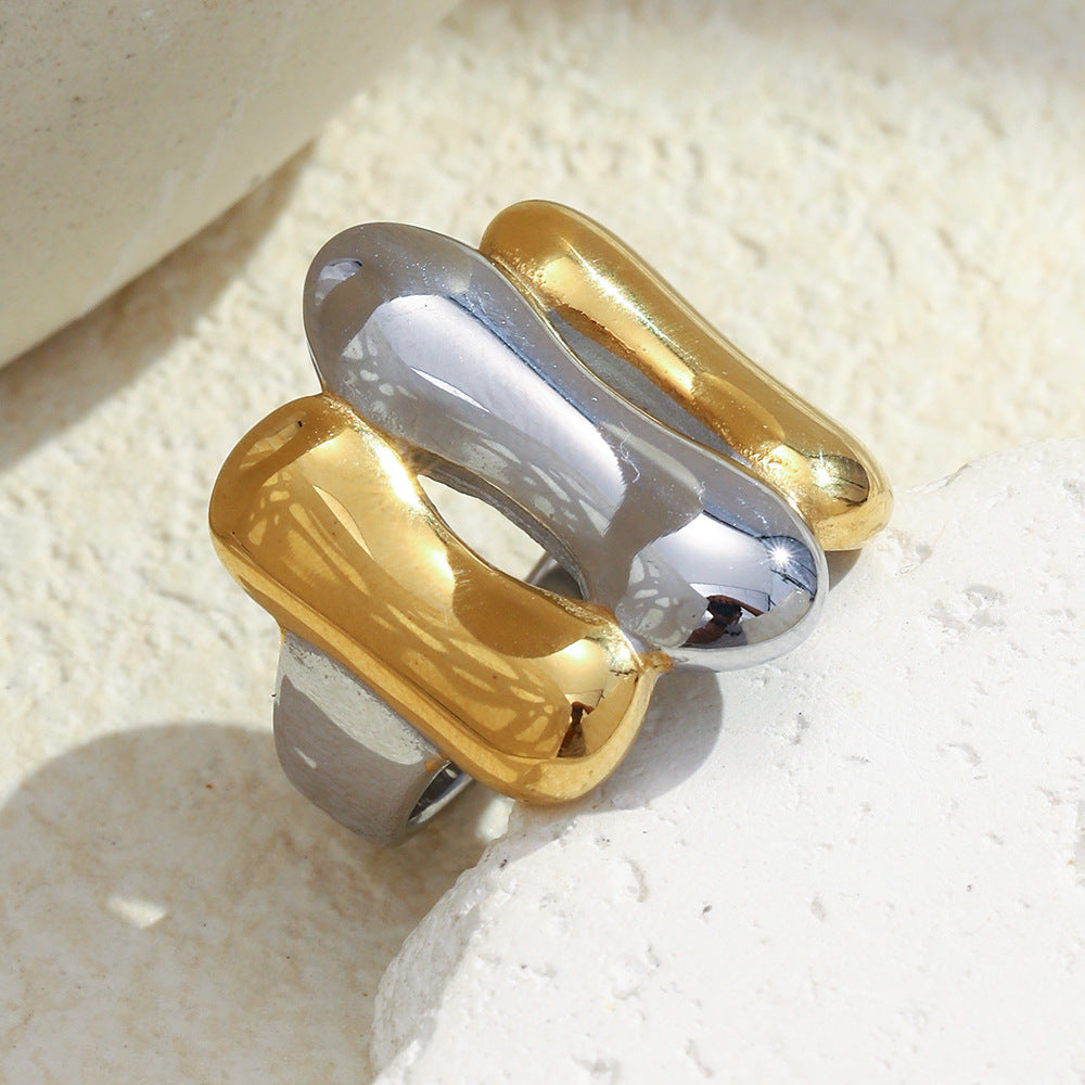 Anello Minimalista Geometrico in Acciaio Inossidabile Placcato Oro 18K da Donna