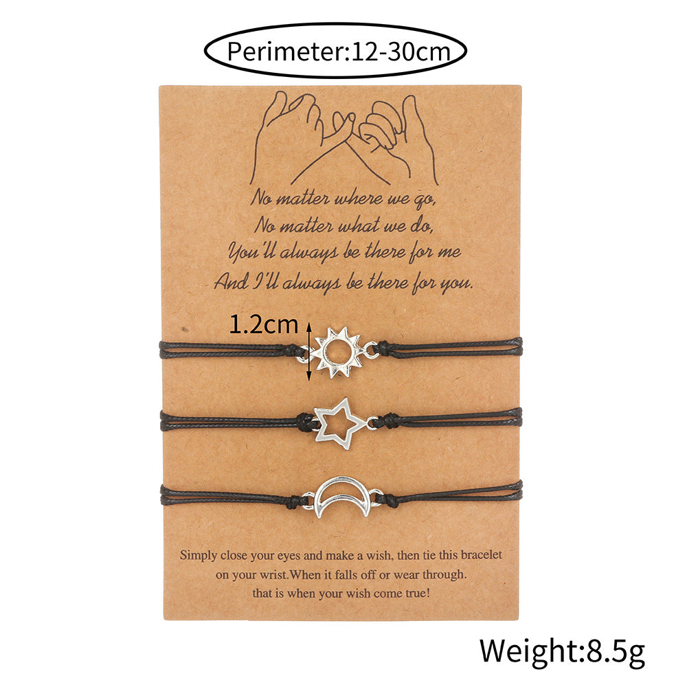 Personalized Geometric Star Moon Stainless Steel Woven Cord Bracelet Set