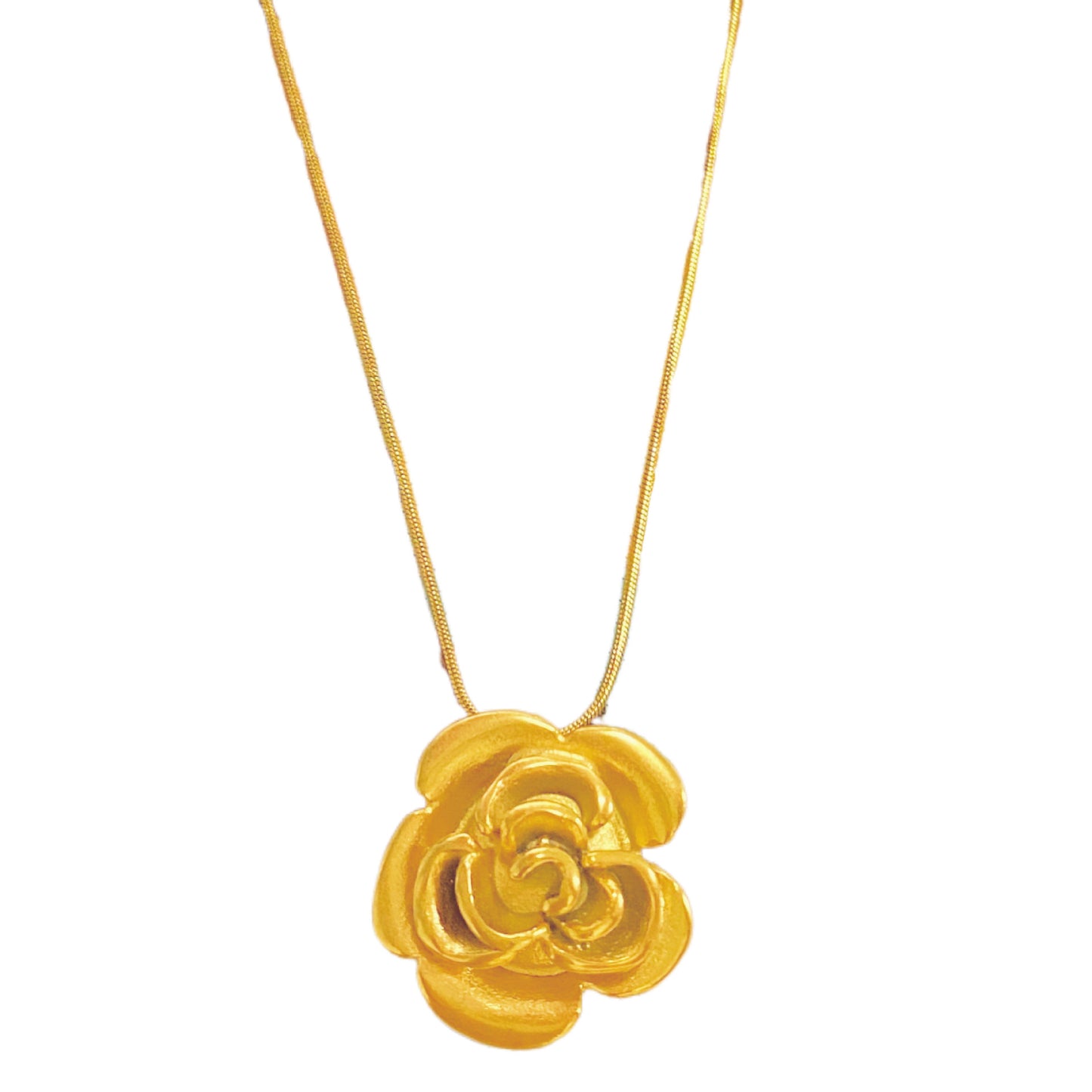 Vintage Rose Floral Titanium Steel Plated Pendant Necklace for Unisex