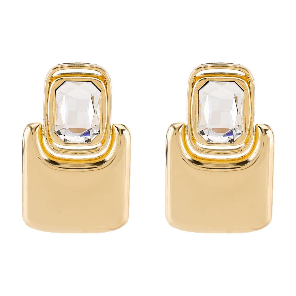 Orecchini da donna di lusso geometrici in lega quadrati con strass, finitura a specchio e superficie placcata