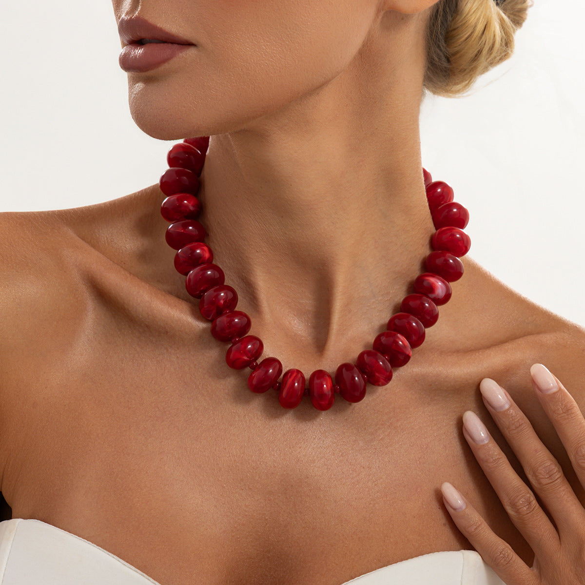 Bohemian Geometric Oval Gradient Resin Necklace for Women