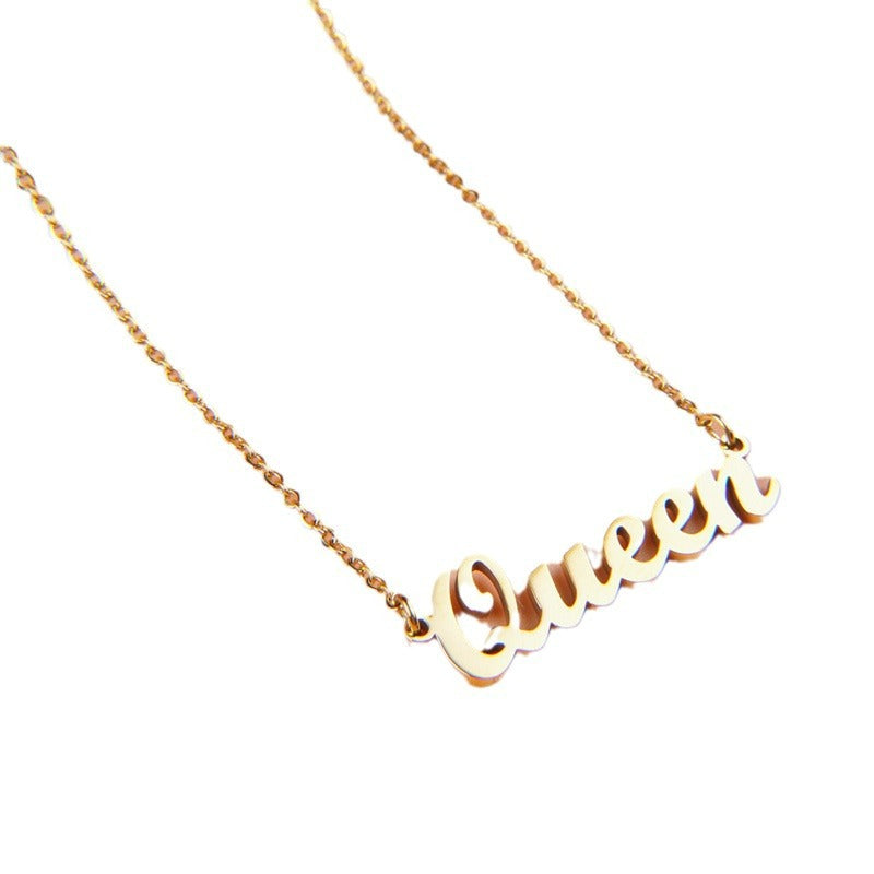 Natural Fresh and Sweet Stainless Steel Queen Letter Pendant Necklace with Plated Finish for Women