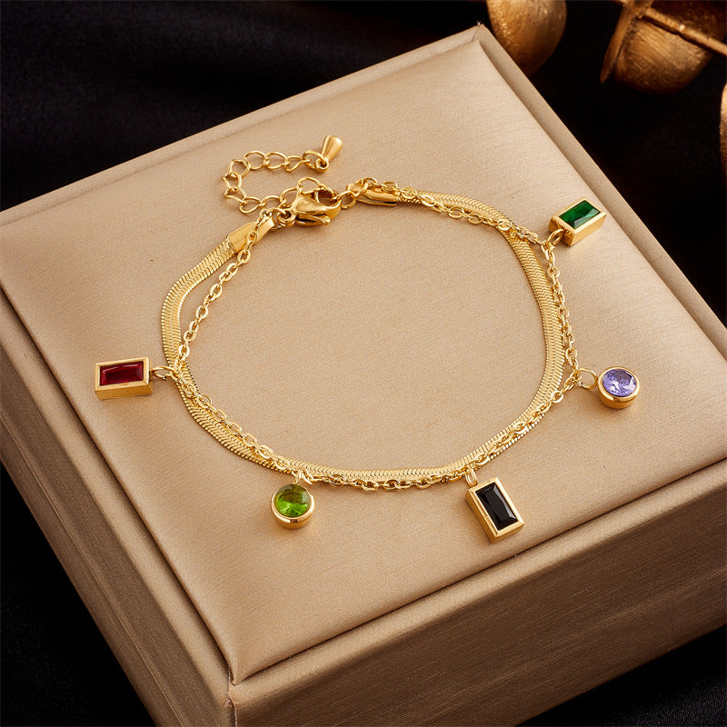 Minimalist Fashionable Stainless Steel Electroplated Round Pendant Bracelet with Rhinestone Accents Butterfly and Eye Motifs for Women