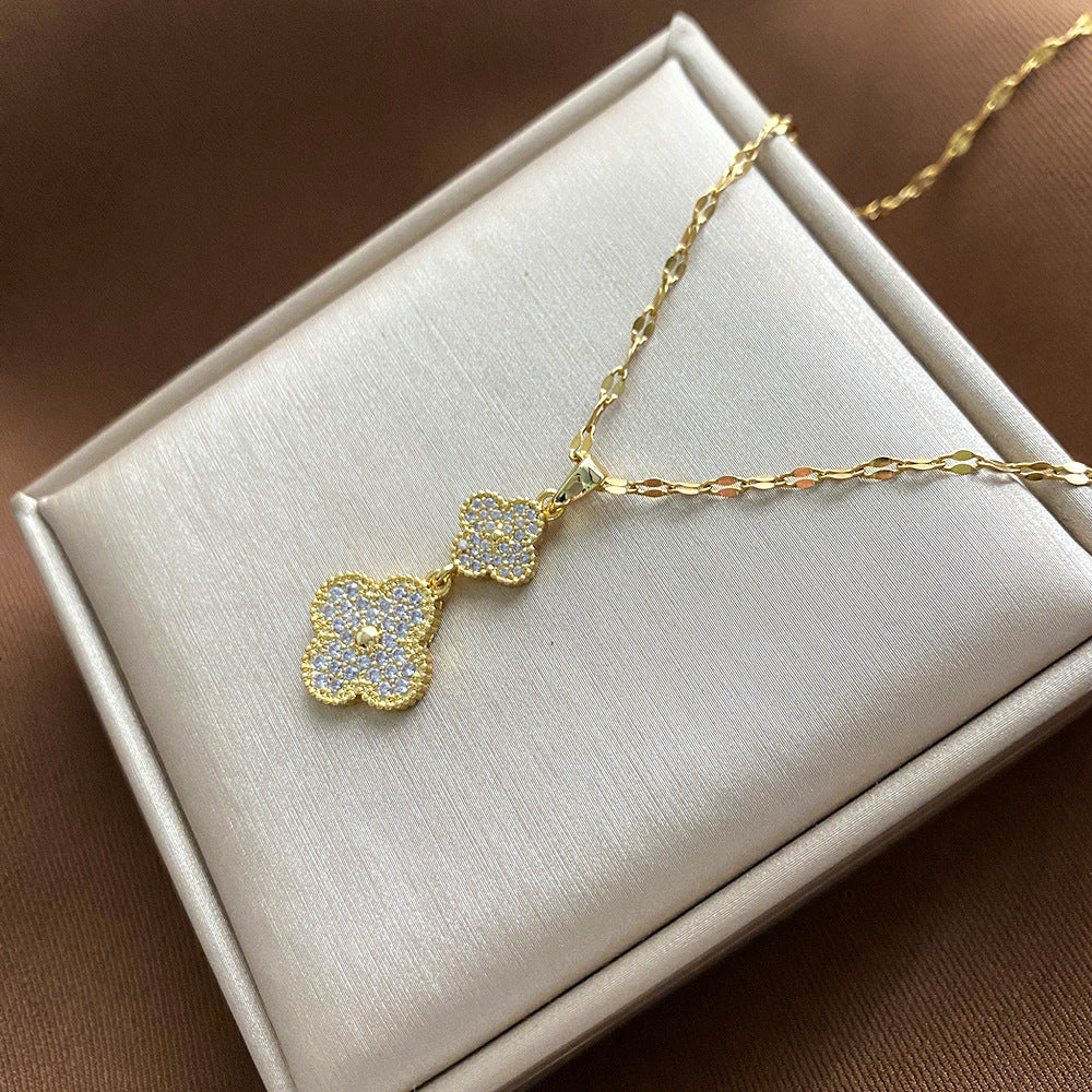Collana Pendente Floreale Minimalista da Donna e Uomo in Acciaio al Titanio con Finitura Placcata e Catenina a Croce