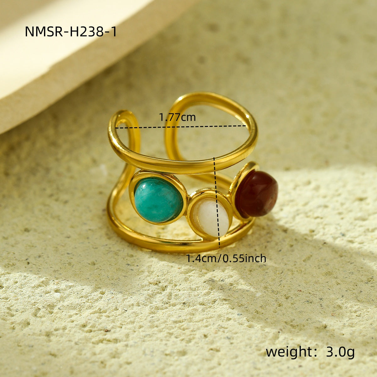 Anello Minimalista da Donna in Acciaio al Titanio con Intarsi Turchesi e Finitura Placcata