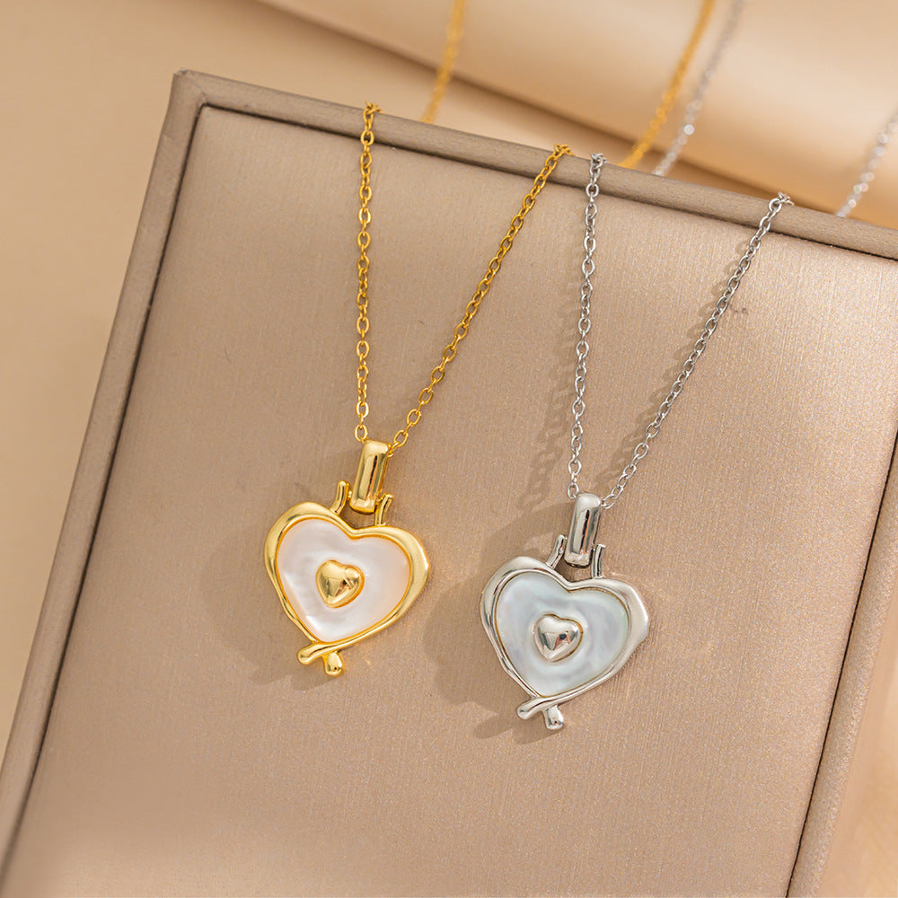Minimalist Heart-Shaped Titanium Steel Pendant Necklace with Plated Finish Snake Chain for Women