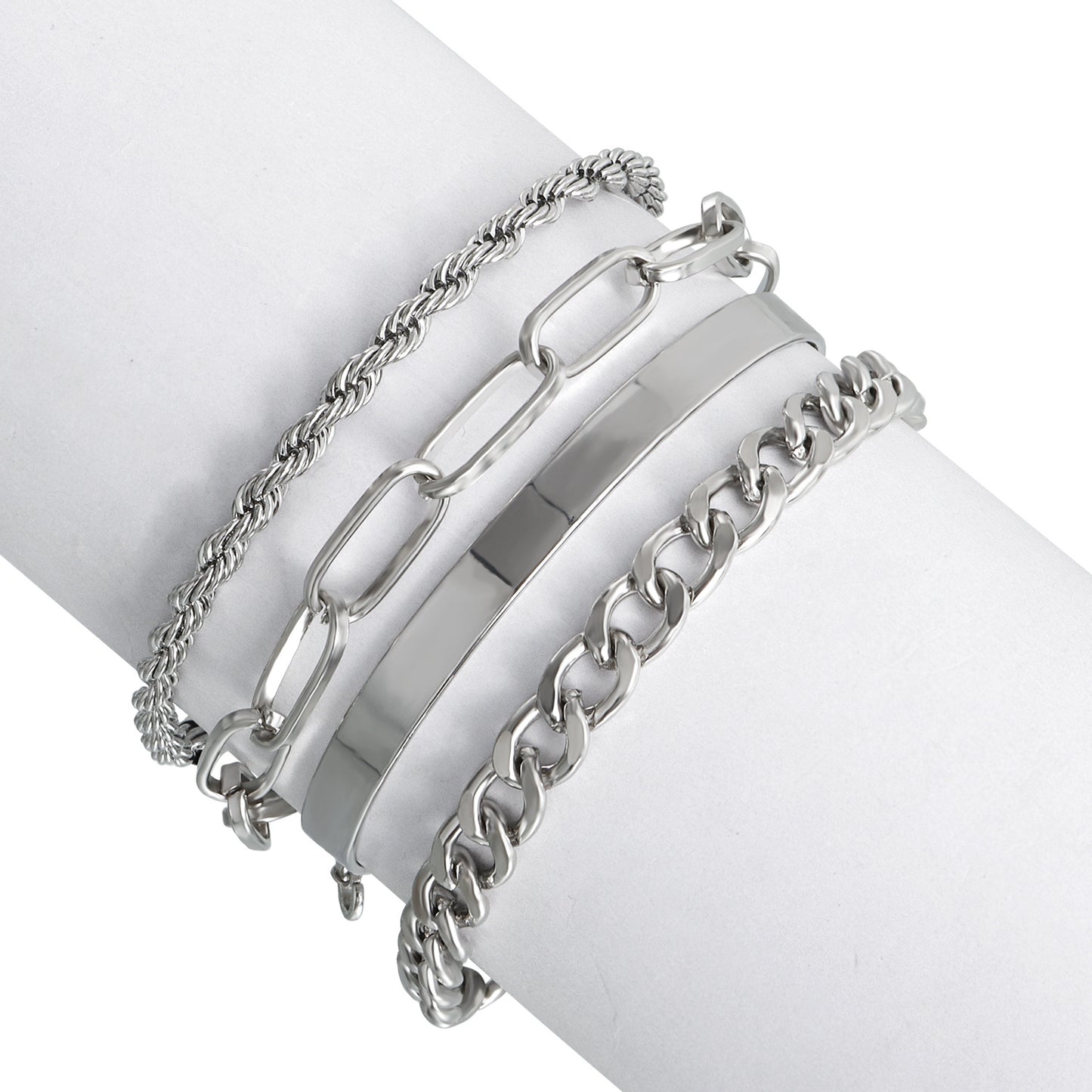 Punk Geometric Alloy Bracelet Set with Plating Finish for Women Vintage-Inspired Stackable Hand Jewelry