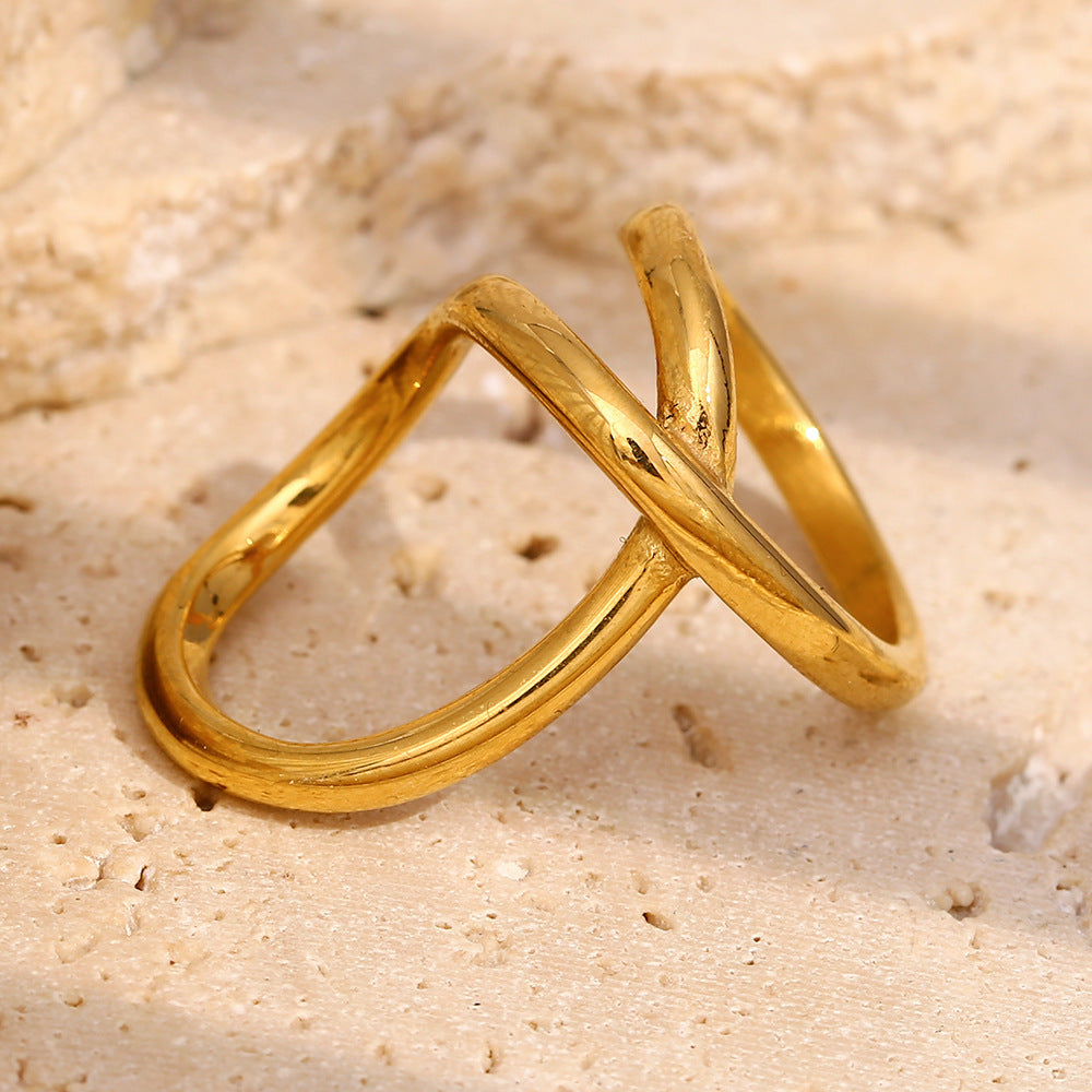 Anello Minimalista Geometrico in Acciaio Inox con Placcatura Oro 18K a Doppio Cerchio da Donna