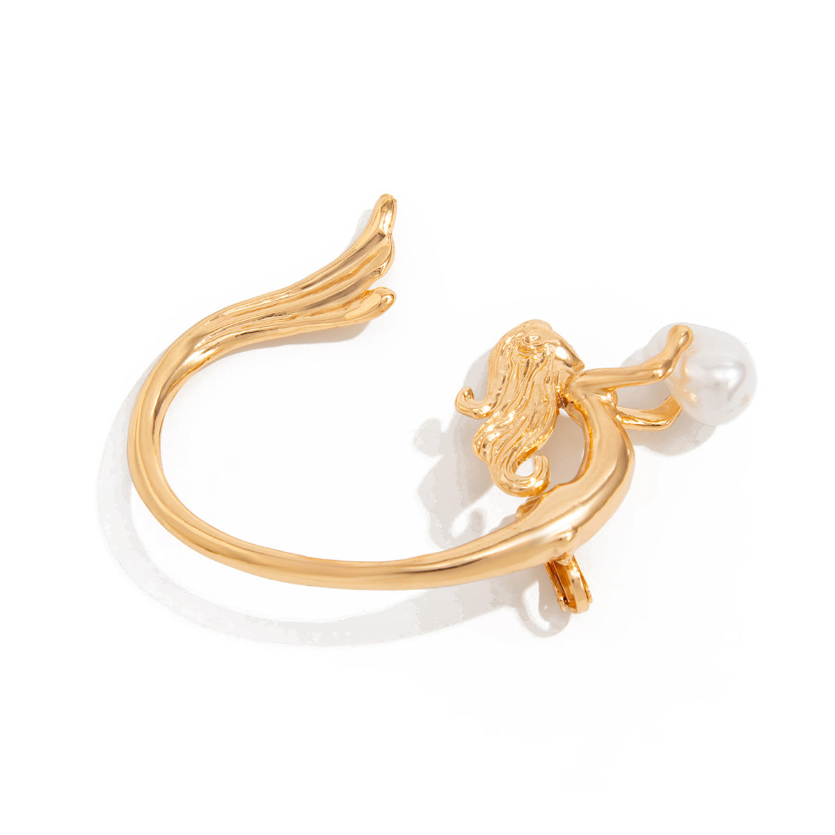 Minimalist Angel Mermaid Clip-On Earrings for Women with Imitation Pearl Accents and Electroplated Steel Posts