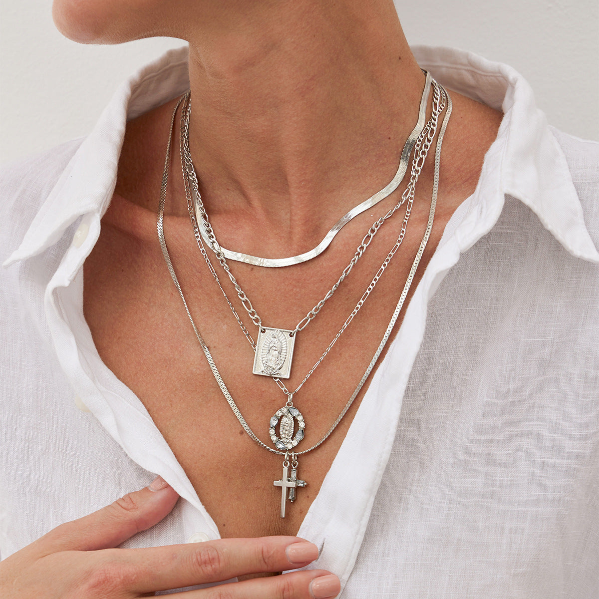 Minimalist Cool Vintage Cross Pendant with Tassels on Snake Chain Choker for Women in Metal with Plating Finish