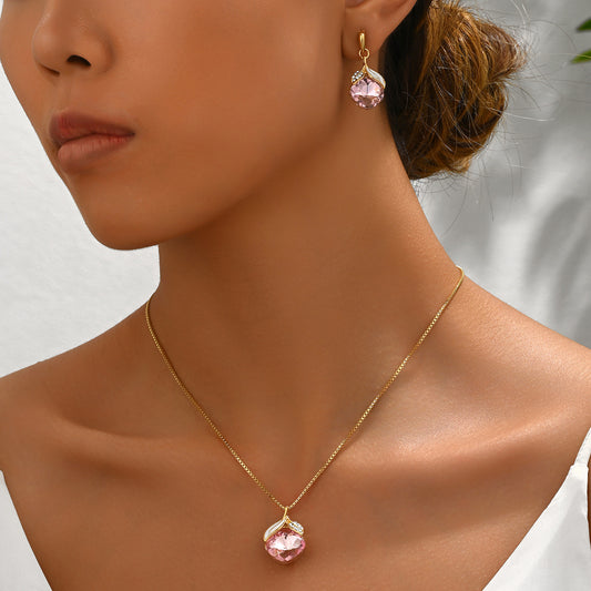 Collar con Colgante Floral Minimalista y Conjunto de Pendientes de Botón de Aleación con Incrustaciones de Pedrería para Mujer