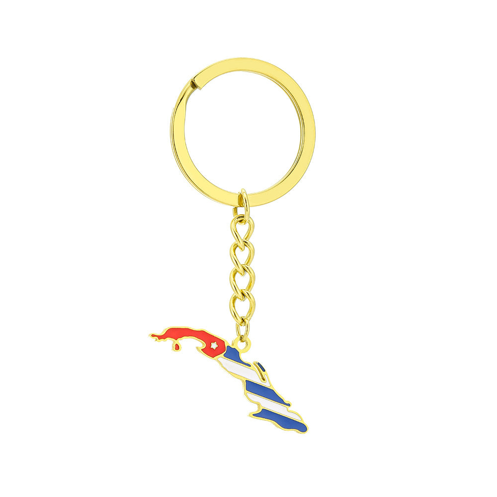 Portachiavi vintage cubano con ciondolo in acciaio titanio e finitura smaltata accessorio moda unisex