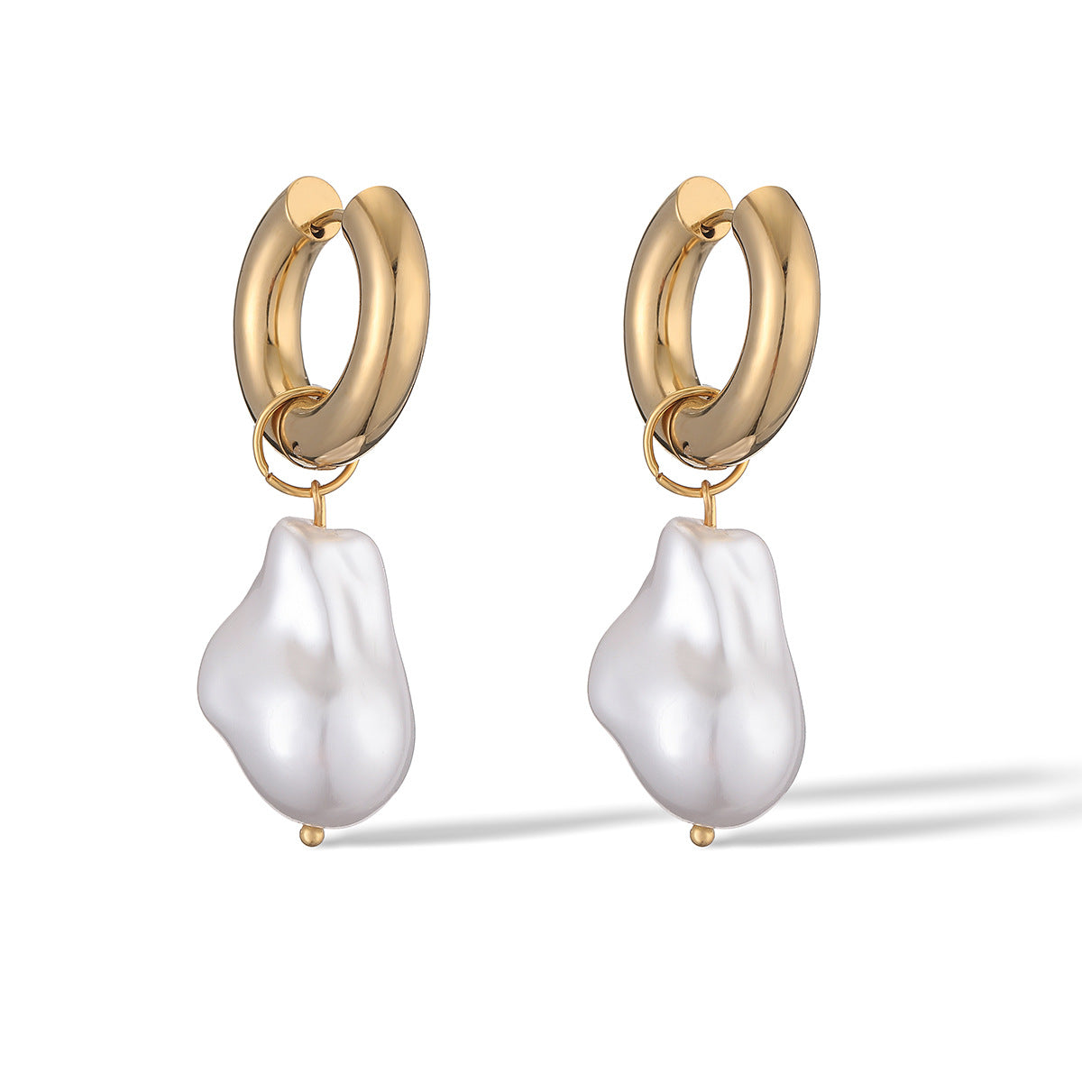 Orecchini Asimmetrici Minimalisti Geometrici con Perle da Donna in Acciaio Inossidabile con Placcatura in Oro 18K