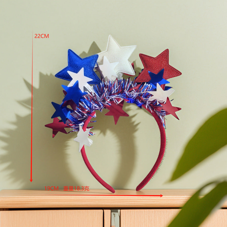 Red White Blue Star Fabric Headband Unisex Patriotic Holiday Hair Accessory