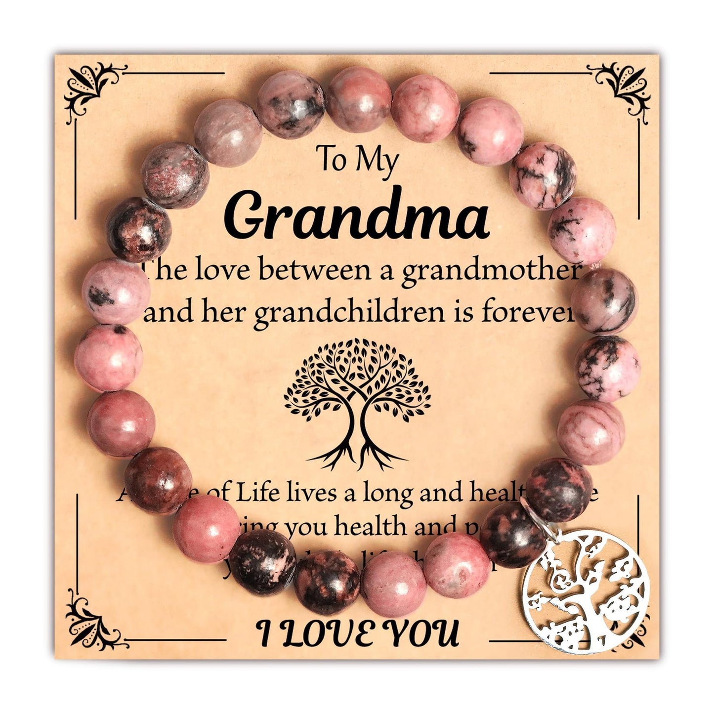 Fashion Casual Round Tree of Life Moonstone Beaded Bracelet Rose Gold Plated Unisex Jewelry