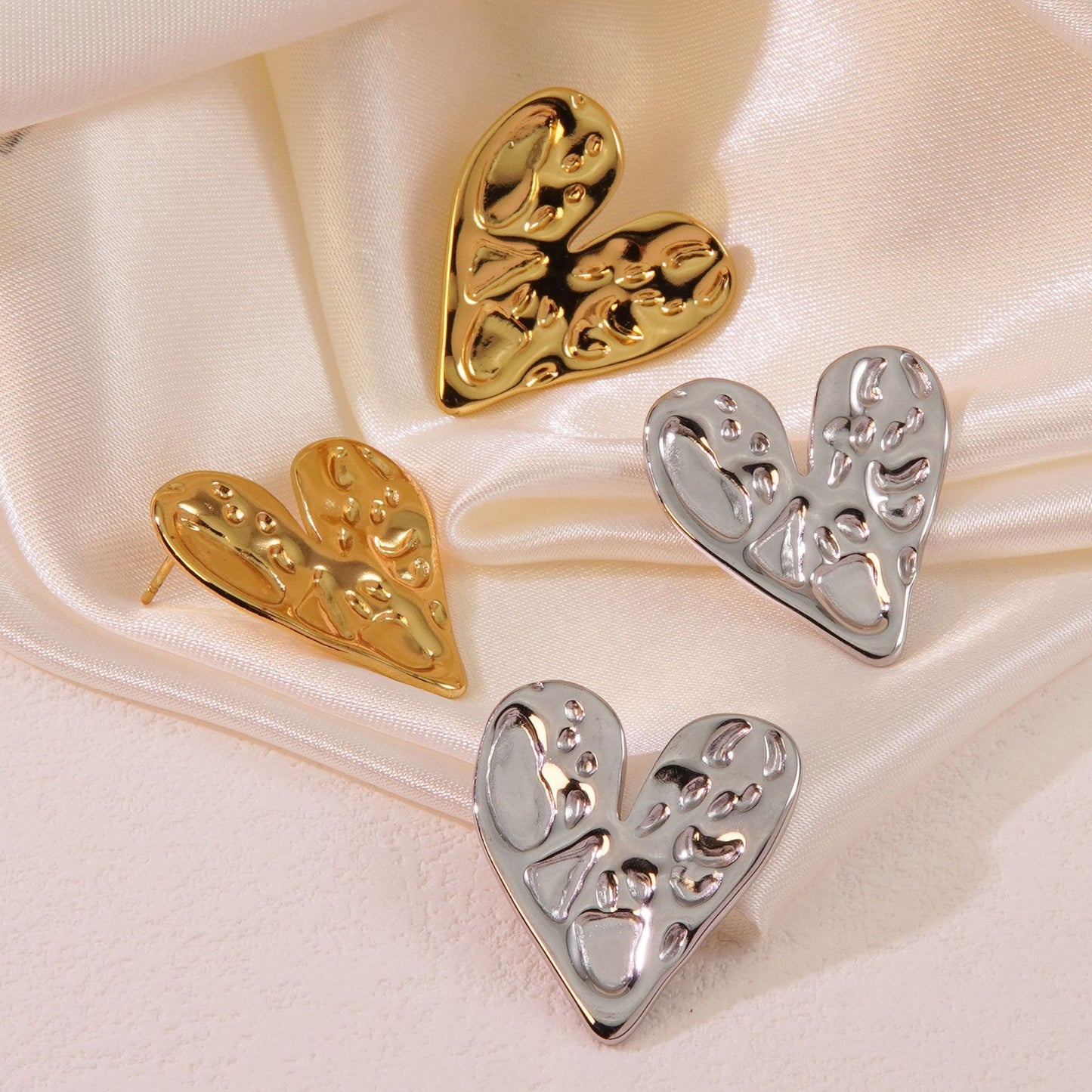 Minimalist Heart Shaped Stainless Steel Stamped Earrings for Women