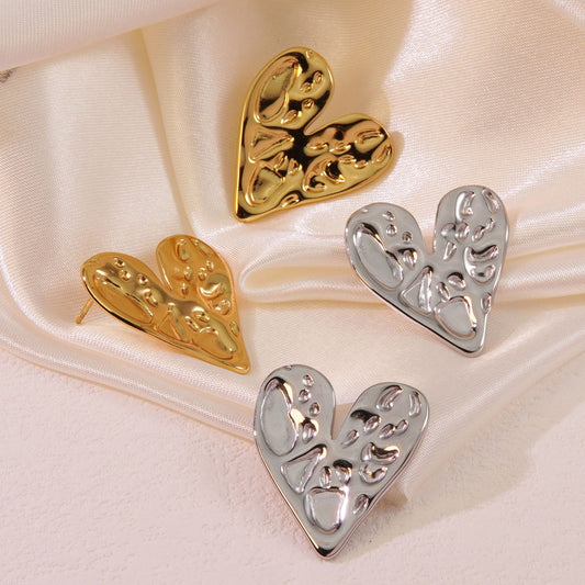 Minimalist Heart Shaped Stainless Steel Stamped Earrings for Women