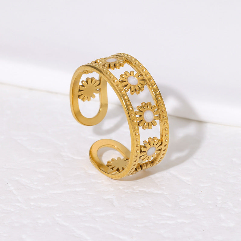 Anillo Minimalista de Titanio Hueco con Forma de Sol y Baño de Oro de 18K para Mujer