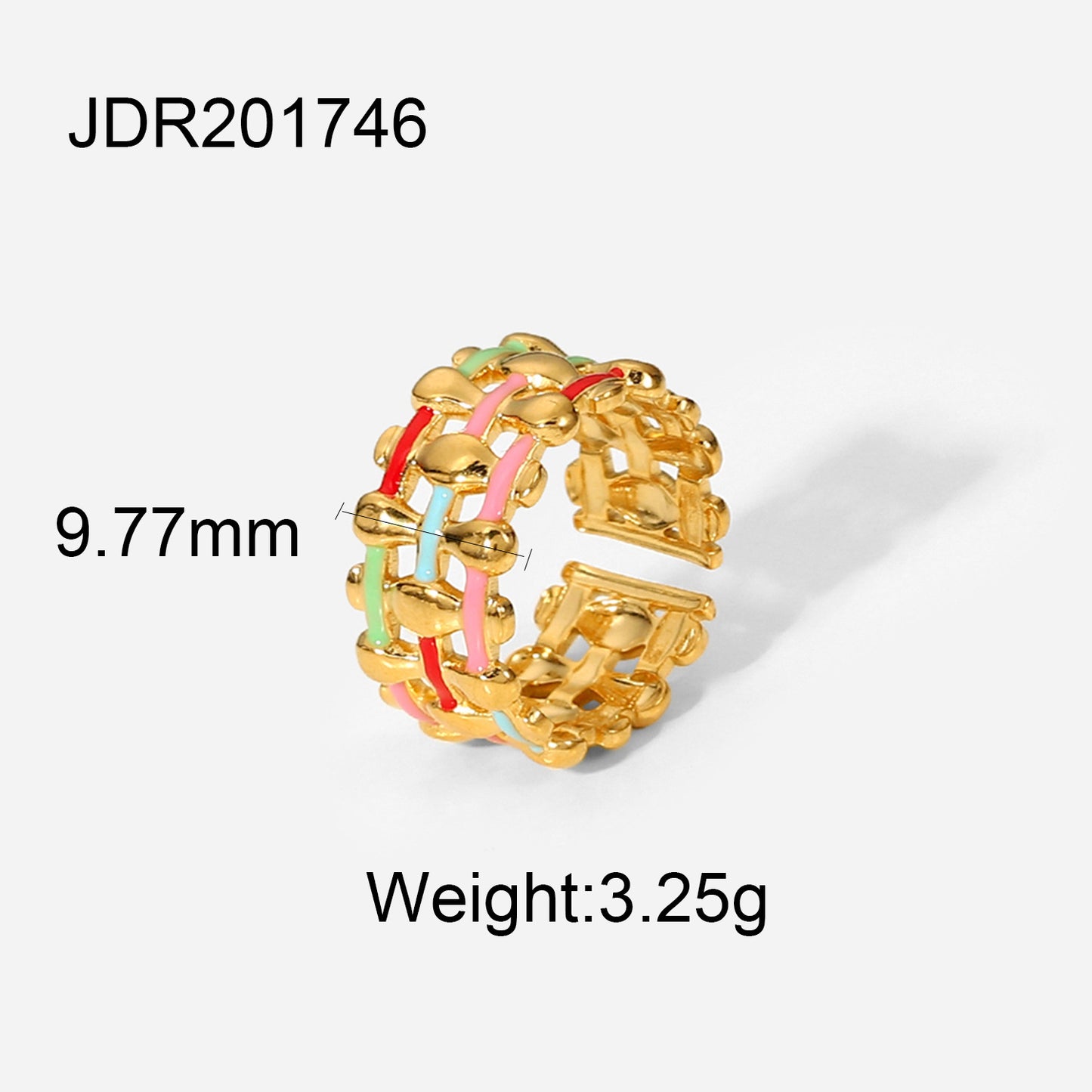 Anello in Acciaio Inossidabile Placcato Oro 18K da Donna, Design Geometrico alla Moda con Smalto Colorato a Goccia