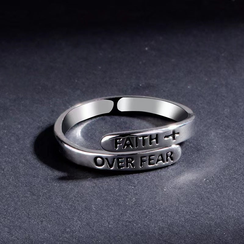 Minimalist Vintage Luxury Alloy Plated Cross Letter Open Ring Unisex Adjustable