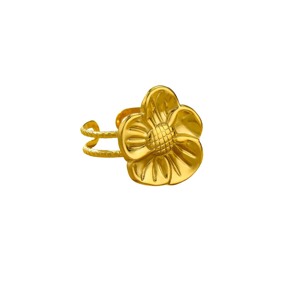 Minimalist Floral-Shaped Titanium Steel Ring with 18K Gold Plating for Women
