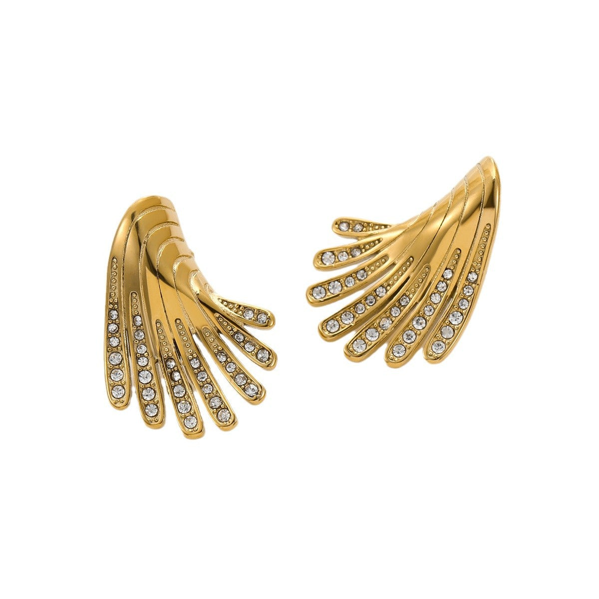 Orecchini a perno da donna alla moda irregolari a forma di ala in acciaio inossidabile con zirconia micro-incastonata