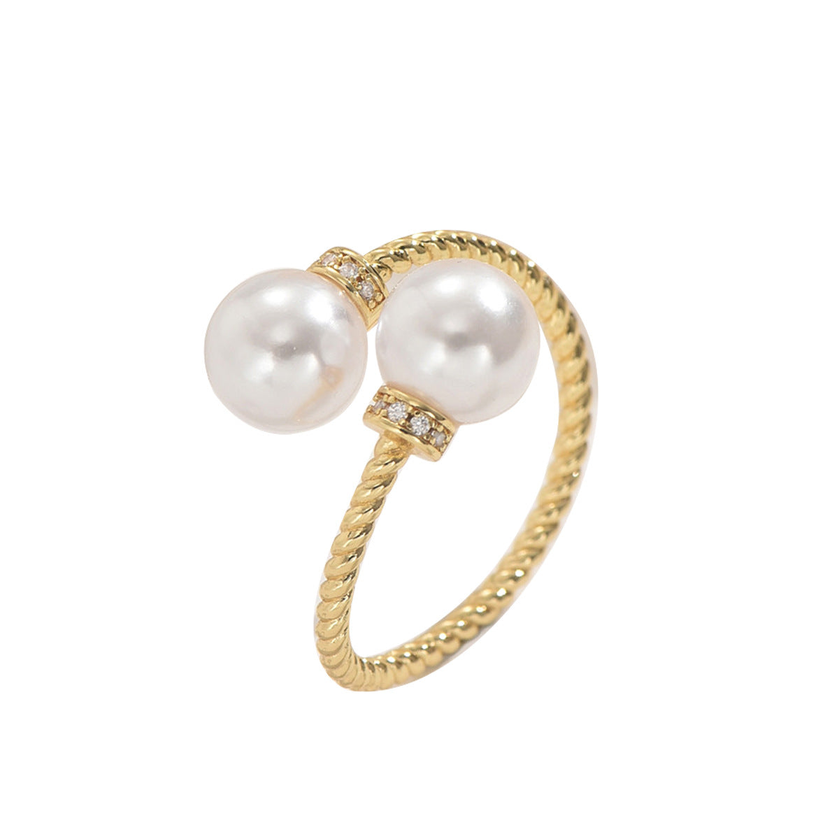 Anillo de Cobre Minimalista Estilo Japonés Coreano con Diseño Geométrico de Hilo, Circones e Incrustaciones de Perlas para Mujer