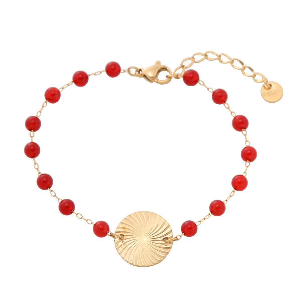 Fashionable Geometric Round Pendant Titanium Steel Bracelet with Colorful Beads and 18K Gold Plating for Women