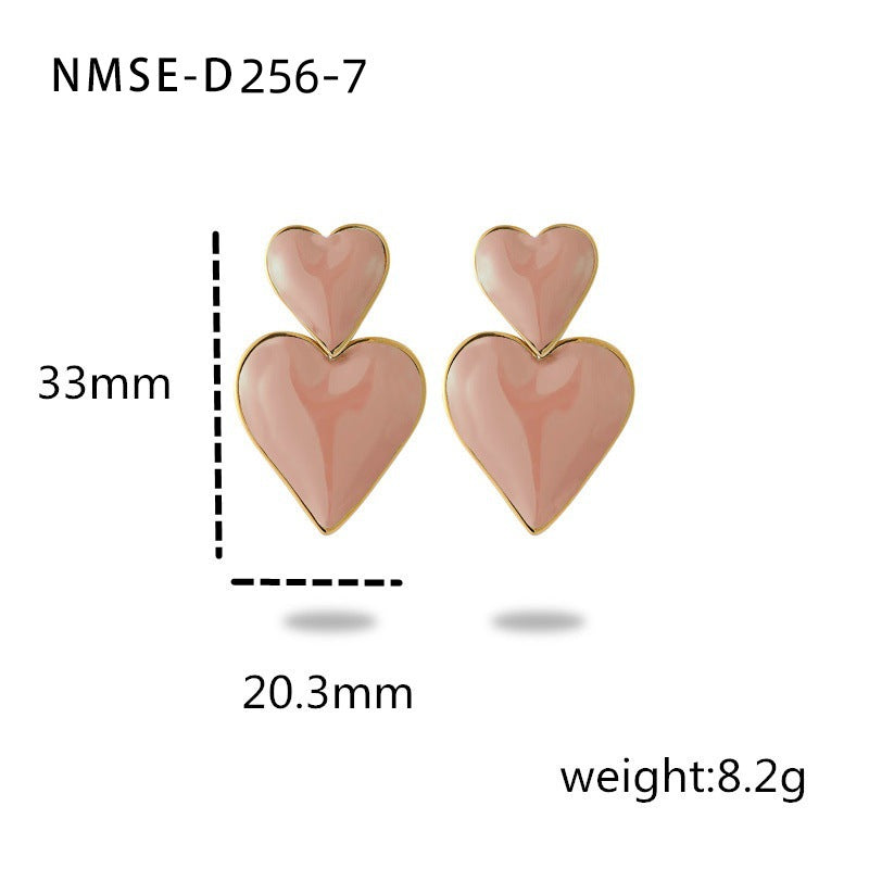 Orecchini da donna alla moda a forma di cuore, in acciaio inossidabile smaltato e placcatura sottovuoto in oro 18 carati