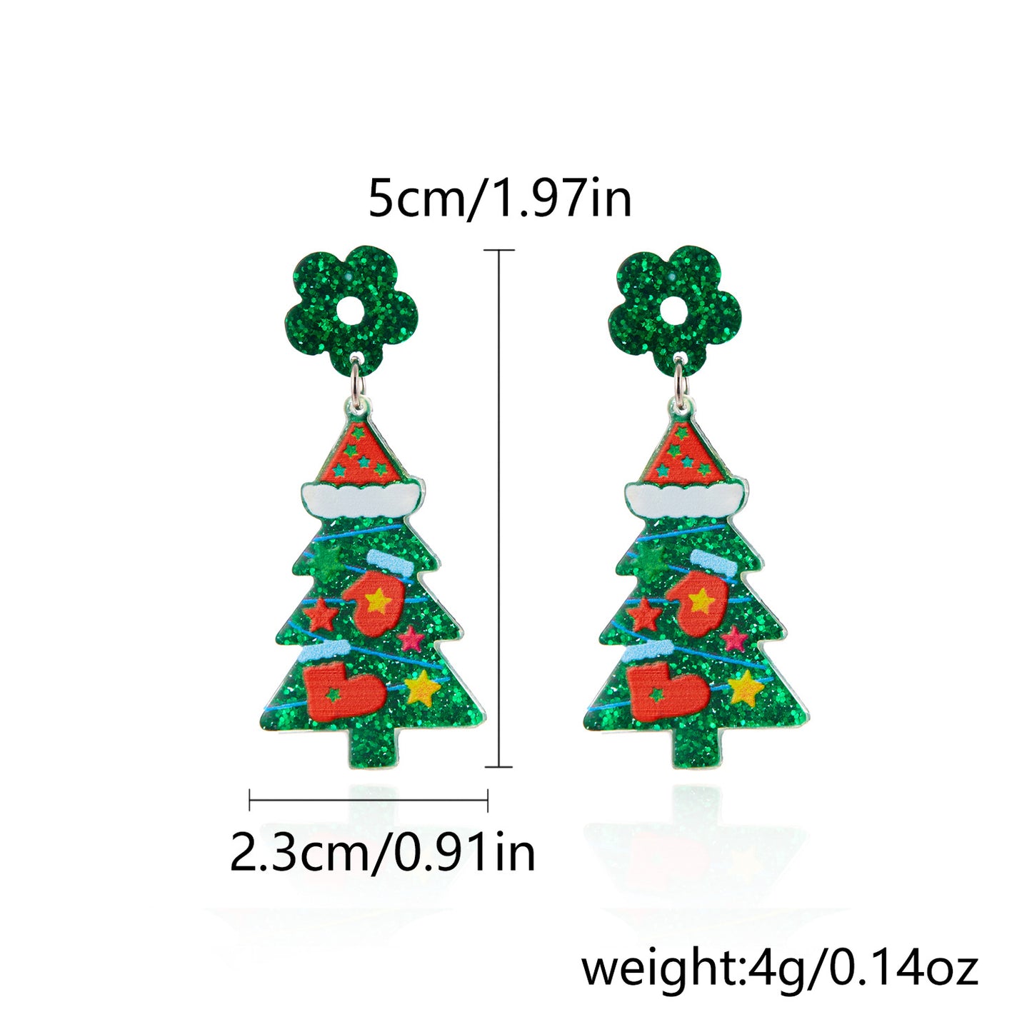 Pendientes Acrílicos en Forma de Árbol de Navidad para Mujer con Patrón Festivo Impreso