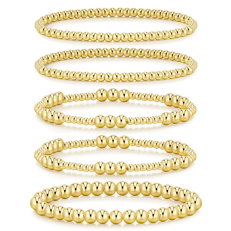 Geometric Hematite Gold Beaded Stretch Bracelet Set Unisex Fashion Jewelry